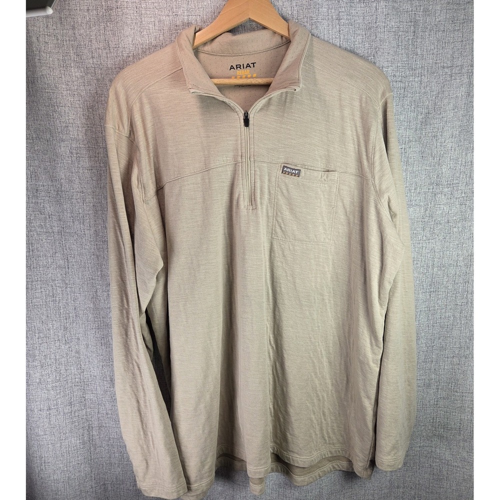 Ariat Rebar Pullover Mens 2X Tan 1/4 Zip Long Sleeve Work Shirt Top Brown
